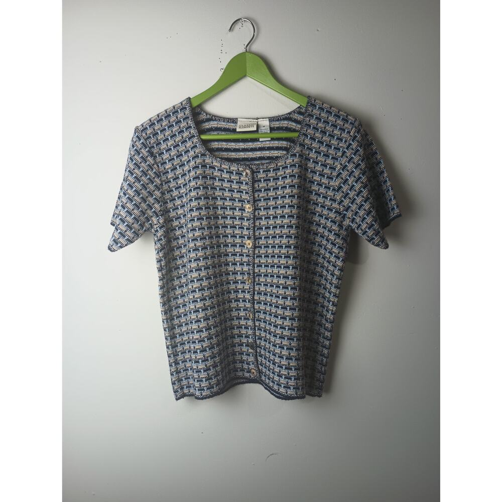 Classic Elements Textured Knit Button Front Top Short Sleeve‎ Size M